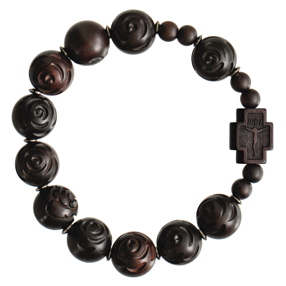 13mm Rose Carved Jujube Wood Rosary Bracelet 13mm Rose Carved Jujube Wood Rosary Bracelet
